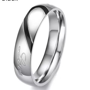 💜 ❤️ 💜 His New half heart couples silver band ring. Male 💜❤️